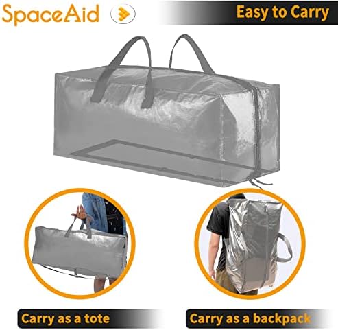 SpaceAid Heavy Duty Moving Bags, Extra Large Storage Totes W/Backpack Straps Strong Handles & Zippers, Alternative to Moving Boxes, Packing & Moving Supplies, Gley (4 Pack)