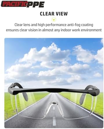 PACIFIC PPE 2 Pack Safety Glasses for Men and Women, ANSI Z87 Anti-fog Eyewear with Scratch Resistant Clear Wraparound Lenses, Adjustable Lab Goggles, UV Protection