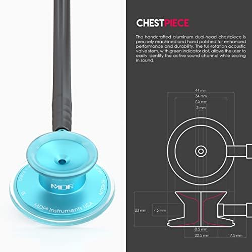 MDF Instruments Engravable - Acoustica Lightweight Custom Stethoscope for Doctors, Nurses, Students, Home Health Use, Adult, Dual Head, Black Tube, Aqua Chestpiece-Headset, MDF747XPAQ11-ENGRAVING