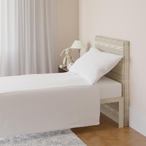 Amazon Basics 3 Piece Bed Sheets Set, 100% Cotton Jersey, Includes Super Soft, Flat and Fitted Sheets, Pillowcase, Toddler, White, Solid