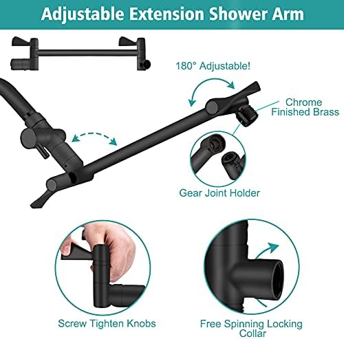 Shower Head, 8‘’ High Pressure Rainfall/Handheld Shower Combo with 11'' Extension Arm, 9 Settings, Anti-leak Shower Head with Holder, Height/Angle Adjustable, Chrome, Matte Black