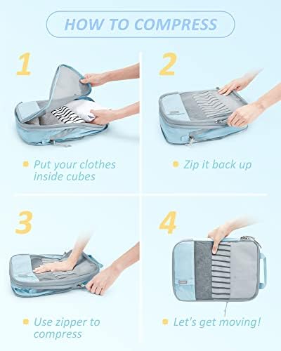 BAGSMART 6 Set Compression Packing Cubes - Lightweight Travel Essentials, Durable Luggage Organizer