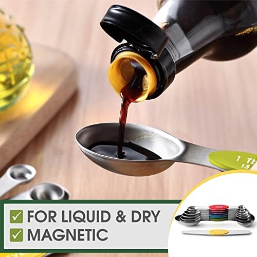 Spring Chef Multicolor Stainless Steel Magnetic Measuring Spoons Set of 8 with Leveler, Nesting Metal Teaspoon & Tablespoon Measuring Spoons, Kitchen Gadgets for Baking & Cooking - 2 Pack