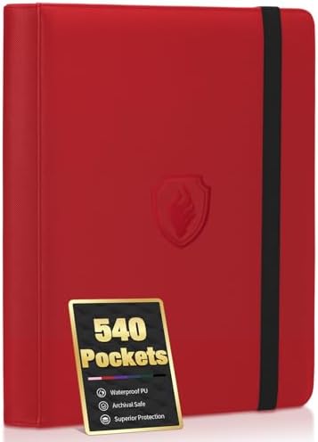 Premium 9 Pocket Card Binder for 540 Cards, Fabmaker PU Cover Trading Card Binder, Sturdy Card Collection Album, Sleek Card Holder Folders for YuGiOh, MTG, TCG, Game Cards & Sports Cards, Red