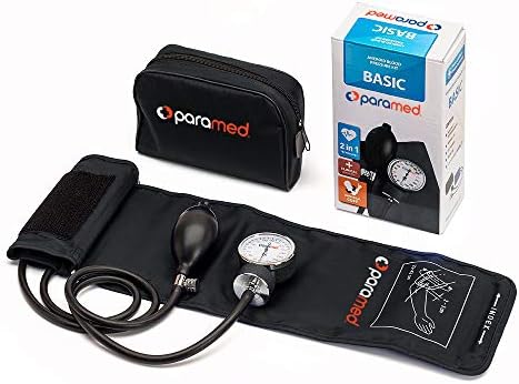 PARAMED Aneroid Sphygmomanometer – Manual Blood Pressure Cuff with Universal Cuff 8.7-16.5" and D-Ring – Carrying Case in The kit – Black – Stethoscope Not Included