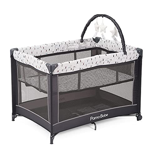 Pamo Babe Portable Playard,Sturdy Play Yard with Padded Mat and Toy bar with Soft Toys