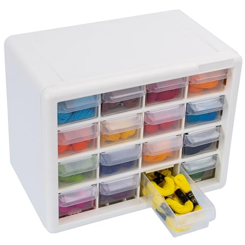 Akro-Mils 16-Drawer Plastic Drawer Storage Cabinet for Garage Organization, Beads, Makeup Organizer, Building Bricks Storage, Teacher Toolbox, 10-1/2-Inch W x 6-1/2-Inch D x 8-1/2-Inch H, 10116 White