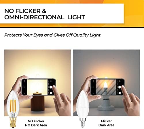 Hizashi 90+CRI Candelabra LED Light Bulbs 60 Watt, 2700K Warm White, E12 LED Bulb Dimmable, B11 Chandelier Light Bulbs, 6W, 550LM, Candle Light Bulbs, UL Listed, 12 Pack