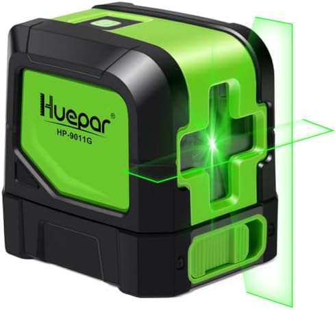 Huepar Laser Level, 100ft Self Leveling Green Cross Line Laser for Picture Hanging, Tile, Decoration & DIY Indoor Construction – 360° Magnetic Base & Battery Included