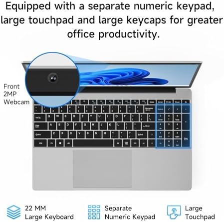 15.6 Inch Laptop with Office 365, 4GB RAM, 128GB Storage Expandable 1TB, 5205U Processor, HD Display, Windows 11 Laptops Computer, Wi-Fi 5, BT4.2, Numpad, Type-C, for Business and Students.