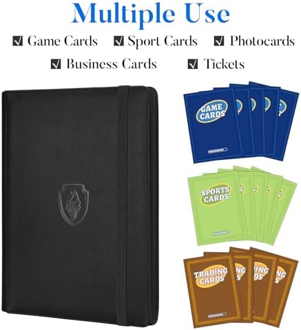 Premium 9 Pocket Card Binder for 540 Cards, Fabmaker PU Cover Trading Card Binder, Sturdy Card Collection Album, Sleek Card Holder Folders for YuGiOh, MTG, TCG, Game Cards & Sports Cards, Navy Blue