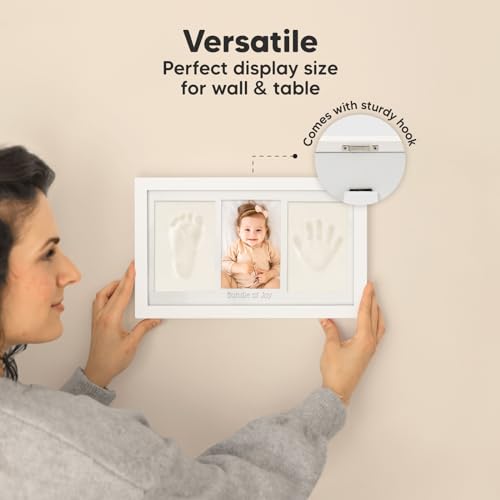 Baby Hand and Footprint Kit - Clay Handprint Keepsake Frame, Newborn Nursery Picture Frame, Personalized New Mom Gifts for Baby Shower & Registry (Alpine White)