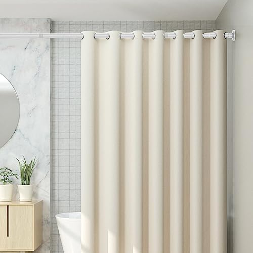 White Shower Curtain Rod 31 to 80 Inch,1 Inch Diameter Adjustable Spring Tension Stainless Steel Telescoping Rod,Easy Install,No Rust