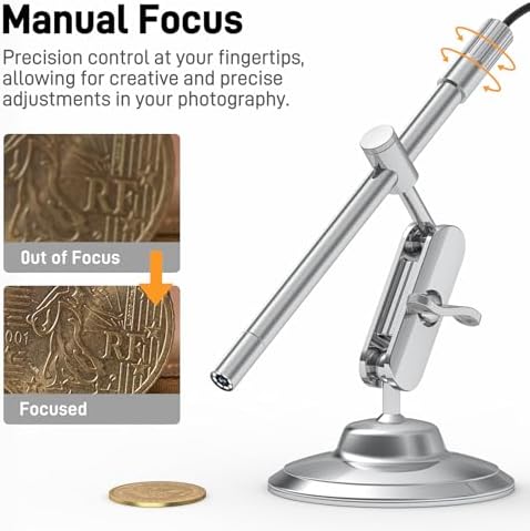 Teslong USB-C Digital Microscope, 10X to 200X Magnification Portable Camera with 8 LED Lights, Handheld Rotating Metal Stand for Coin, Electronic, Compatible with iPhone 15+ and Android Devices