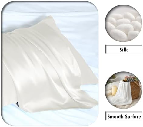 Silk Pillow Cases 2 Pack Soft Breathable and Sliky Standard Size Pillow Cases Set of 2,Natural Mulberry Satin Silk Pillowcase with Hidden Zipper for Hair and Skin (Ivory,20"X 26",2pcs)