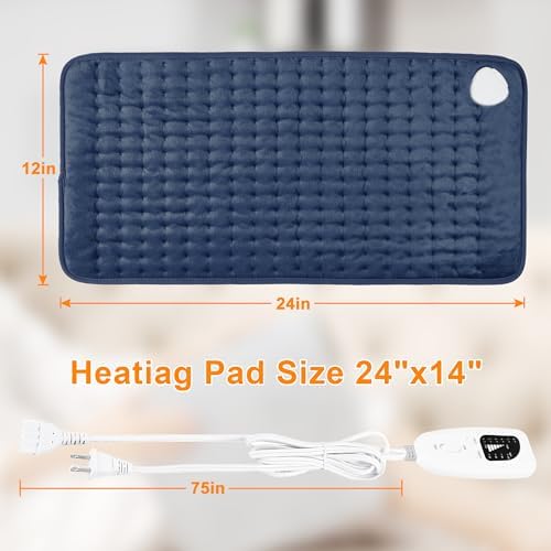 Electric Heating Pads,Heating Pad for Back,Shoulder,Hot Pad for Neck and Arms,Abdomen,Moist Heated Pad for Legs and Knee,Auto Shut Off(Navy Blue, 24''×12'')