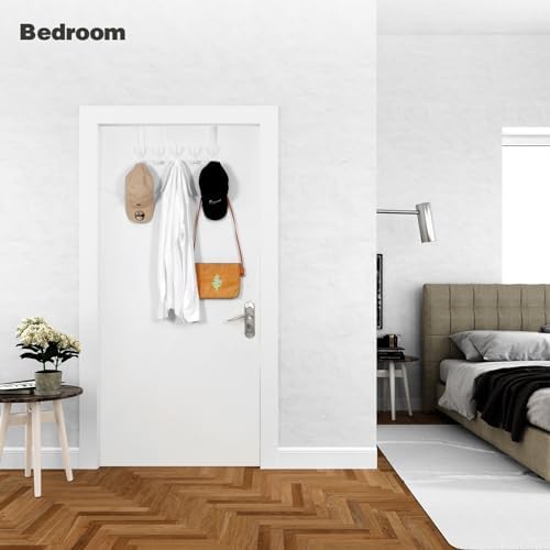 Over The Door Hooks, Door Hanger Hooks for Hanging, Over The Doors Towel Racks for Bathroom with 10 Coat Hook, Coat Rack Bathroom Accessories(2 Pack, White)