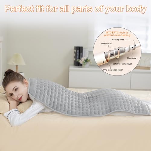Heating Pad,Electric Heating Pads for Back,Hot Heated Pad for Abdomen,Shoulder,Knee,Multiple Temp and Auto Shut Off(Light Gray, 40''×20')