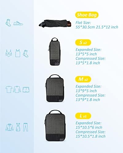 BAGSMART 6 Set Compression Packing Cubes - Lightweight Travel Essentials, Durable Luggage Organizer