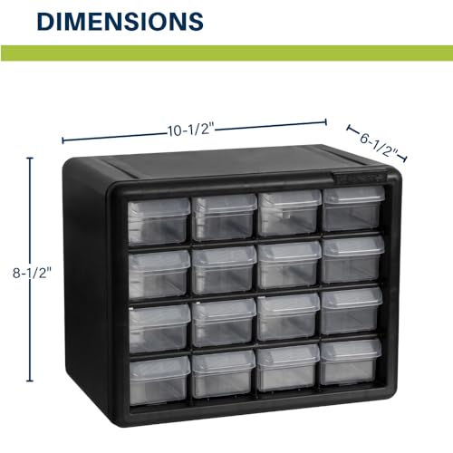Akro-Mils 16-Drawer Plastic Drawer Storage Cabinet for Garage Organization, Beads, Makeup Organizer, Building Bricks Storage, Teacher Toolbox, 10-1/2-Inch W x 6-1/2-Inch D x 8-1/2-Inch H, 10116 White