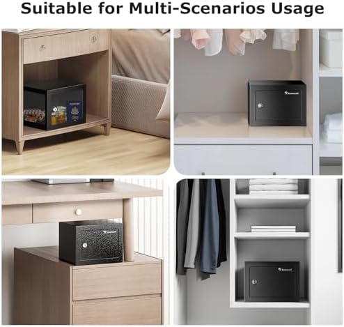 Bonsaii Safe Box with Key Lock, Steel Security Lock Box, 0.23 Cubic Feet, 9.06" W x 6.69" D x 6.69" H, Small Hidden Safe for Cash Jewelry