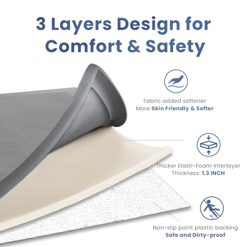 Ultra Soft Baby Play Mat for Floor,1.3" Thick Elasti-Foam 50x50 Playpen Mat for Toddlers Infant kids,Water-Repellent Coral Velvet for Tummy Time,Non-Slip Backing Safe for Crawling,Tatami Style (Dark Grey)