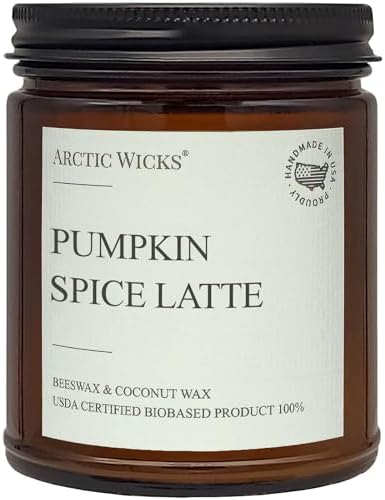 Scented Coconut Beeswax Candles | Coconut Beeswax Non Toxic Candle 9oz Amber | Farmhouse Candles Non-Toxic Clean Burn 100% USDA Certified Biobased (Pumpkin Spice Latte)