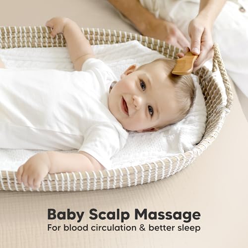 Baby Hair Brush and Comb Set for Newborn - Wooden Baby Hair Brush Set with Soft Goat Bristle, Baby Brush Set for Newborns Baby Brush and Comb Set Girl, Boy, Toddler Cradle Cap Brush (Oval, Walnut)