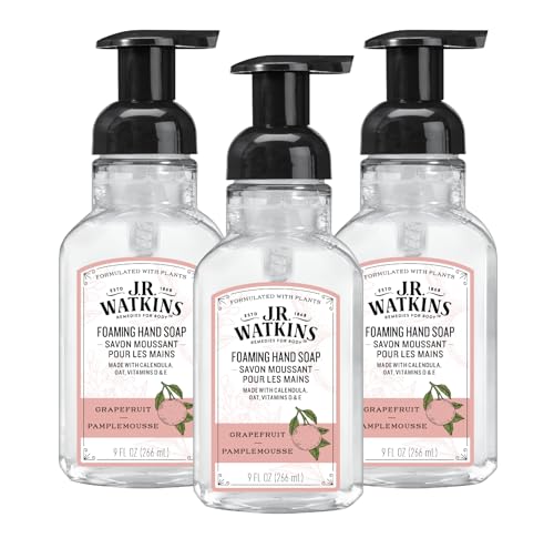 J.R. Watkins Foaming Hand Soap with Pump Dispenser, Moisturizing Foam Hand Wash, Alcohol-Free and Cruelty-Free, Grapefruit, 9 fl oz, 3 Pack
