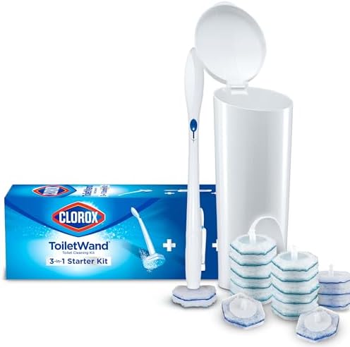 Clorox Original Toilet Cleaning System - ToiletWand, Storage Caddy and 16 Refill Heads, Dorm Room Essentials,
