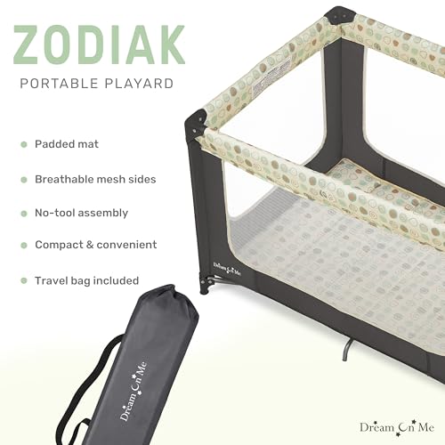 Dream On Me Zodiak Portable Playard in Grey, Lightweight, Packable and Easy Setup Baby Playard, Breathable Mesh Sides and Soft Fabric - Comes with a Removable Padded Mat