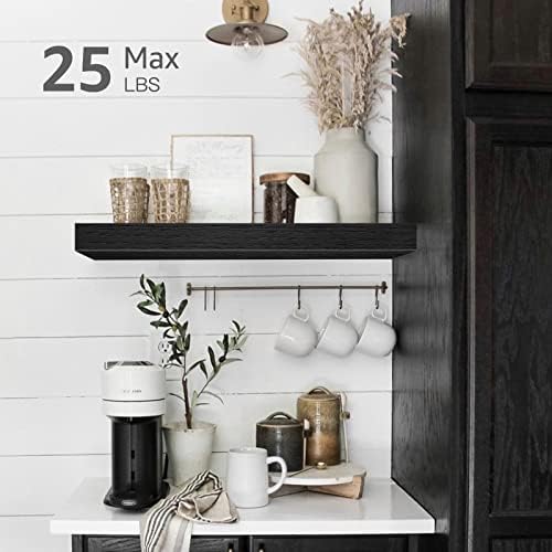 QEEIG Black Bathroom Floating Shelves for Wall Shelf Over Toilet Wall Mounted Farmhouse Small 16 inch Set of 2 (008-40B)