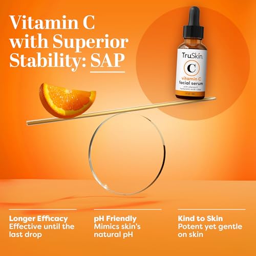 TruSkin Vitamin C Serum For Face – Anti Aging Face Serum with Vitamin C, Hyaluronic Acid, Vitamin E – Brightening Formula – Improve Appearance of Dark Spots, Tone, Fine Lines & Wrinkles, 1 Fl Oz