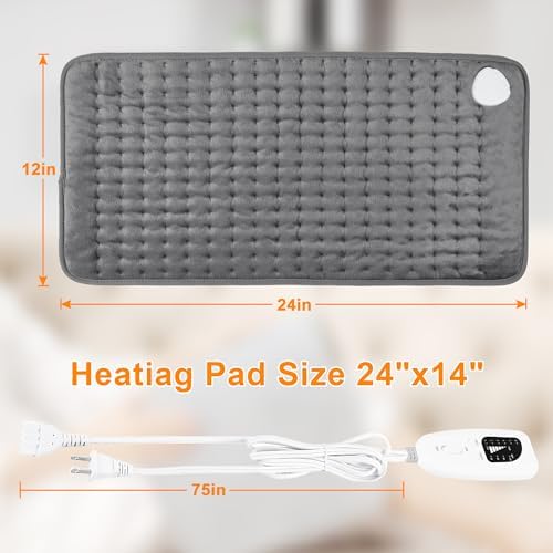 Heating Pad-Electric Heating Pads for Back,Neck,Abdomen,Moist Heated Pad for Shoulder,Knee,Hot Pad for Arms and Legs,Dry&Moist Heat & Auto Shut Off(Charcoal Gray, 12''×24')