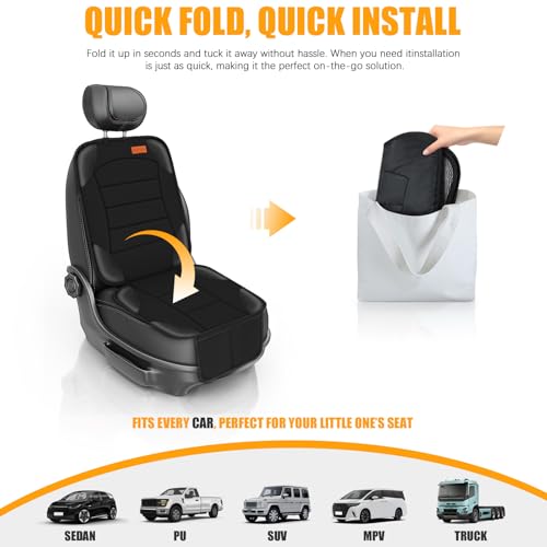 Siivton Car Seat Protector for Child Seat Cushion for Leather and Fabric Seats, 2 Mesh Pockets, Non-Slip Backing, Carseat Protectors for Vehicles, Baby, Pets (2 Pack)