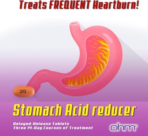 Ohm Omeprazole Delayed-Release Tablets, 20mg Acid Reducer, Treats Frequent Heartburn (12 Weeks of Supply, 84, Count)