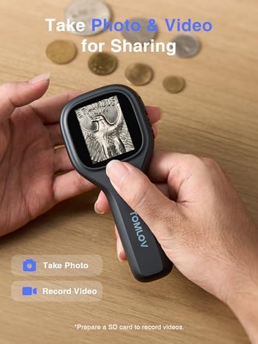 TOMLOV P10 Evo Handheld Close-Up Microscope: 20X Digital Coin Microscope for Adults Kids, LED Lighted Magnifier with 2" IPS Screen, Battery, Jewelers Loupe Compatible with Windows/macOS, Black