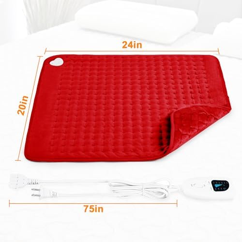 Heating Pad-Electric Heating Pads for Back,Neck,Abdomen,Moist Heated Pad for Shoulder,Knee,Hot Pad for Arms and Legs,Dry&Moist Heat & Auto Shut Off,Gifts for Women Men(Red, 20''×24'')