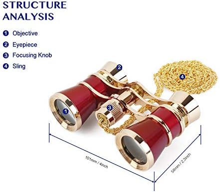 Aomekie Opera Glasses Binoculars 3X25 Theater Glasses Mini Binocular Compact with Chain for Adults Women in Musical Concert(Red)
