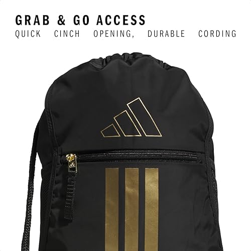 adidas Alliance Sackpack, Drawstring Backpack, Lightweight Small Gym Bag for Women and Men, Black/Gold Metallic, One Size