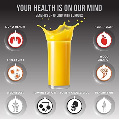 Eurolux Cast Iron Citrus Juicer | Extra-Large Commercial Grade Manual Hand Press | Heavy Duty Countertop Squeezer for Fresh Orange Juice (Bonus Stainless Steel Cup) (Red)