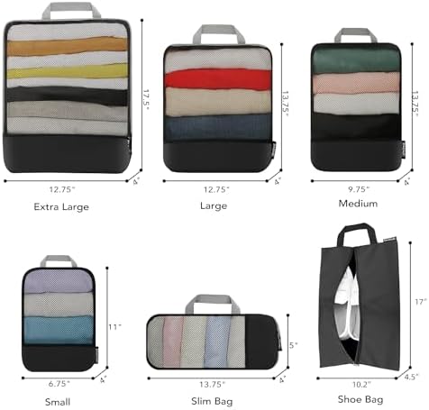 BAGAIL 4 Set/6 Set/8 Set Compression Packing Cubes Travel Accessories Expandable Packing Organizers (Half Mesh, 6-Black)