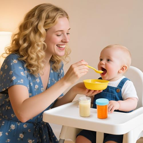 DRKIO 6 Pack Glass Baby Food Storage Containers - 8 Oz Baby Food Jars with Lids Baby Food Maker Microwave Dishwasher Freezer Safe 100% Leak Proof BPA Free Reusable