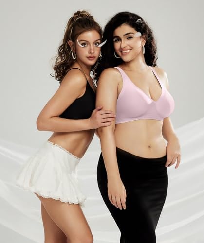 OEAK Womens Deep V Bras Wireless Comfortable Bra Supportive No Underwire Bras Tshirt Push Up Bralettes Plunge Seamless Bra