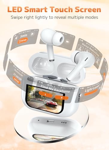 Wireless Earbuds, Bluetooth 5.4 Ear Buds with Multifunctional Touch Screen, ANC/ENC Noise Cancelling Headphones with 48H Playtime, Bass Stereo Sound, for Laptop, Android/iOS, Pad