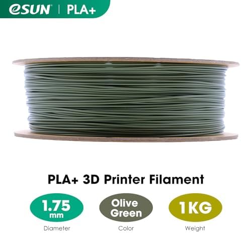 eSUN PLA+ Filament 1.75mm, 3D Printer Filament PLA Plus, Dimensional Accuracy +/- 0.03mm, 1KG Spool (2.2 LBS) 3D Printing Filament for 3D Printers, Olive Green