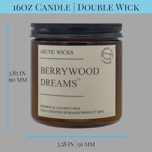 Berrywood Dreams Candle | Arctic Wicks 16oz Coconut & Beeswax Candles | Amber Scented Berry Candles for Fall, Winter, Holidays, Gifts, Non-Toxic, Sustainable | USDA Certified 100% Biobased