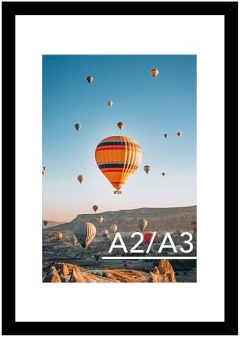 16.5x23.4 A2 Picture Frame Black with 11.7x16.5 A3 Mat, Display Photo 11.7x16.5 with Mat or 16.5 x 23.4 Without Mat, Wall Hanging Large Frame with Plexiglass, Black