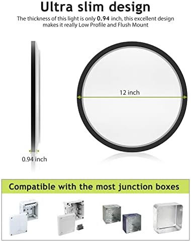 2PACK Flush Mount LED Ceiling Light Fixture Black, 12Inch 28Watt, Dimmable & 3000K-4500K-6000K 3 Color Selectable Ceiling Lamp 3200LM Low Profile Ceiling Light for Kitchen Bedroom Hallway Porch