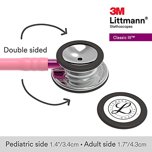 3M Littmann Classic III Monitoring Stethoscope, 5962, More Than+C19:C70 2X as Loud, Weighs Less, Stainless Steel Mirror-Finish Chestpiece, 27" Pearl Pink Tube, Pink Stem, and Smoke Headset